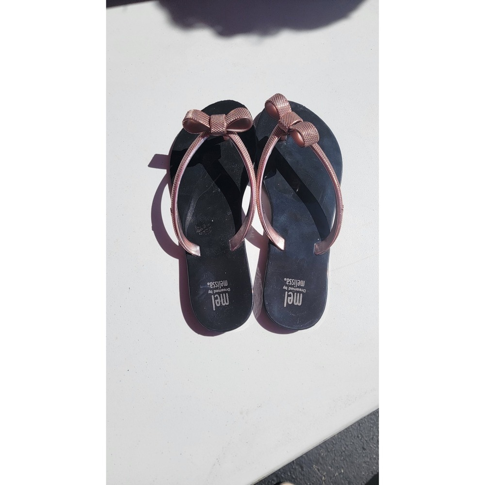 Mini Melissa girls black sandals with‎ rose gold